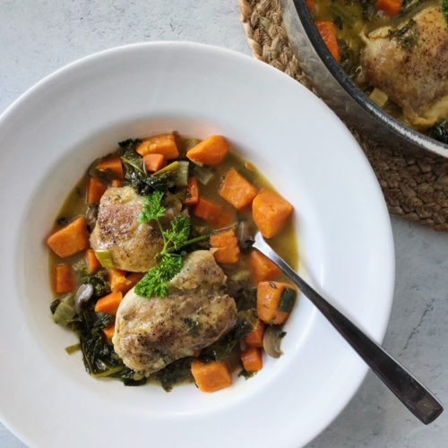 A serving of Autumn-inspired chicken fricassee.