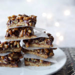 Chocolate Walnut Bars: a thin pie-like crust, a layer of dairy-free chocolate and toasty walnuts drenched in a bubbling sticky caramel sauce.