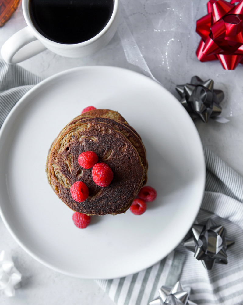 A low FODMAP & dairy free pancake stack with warming gingerbread spices.