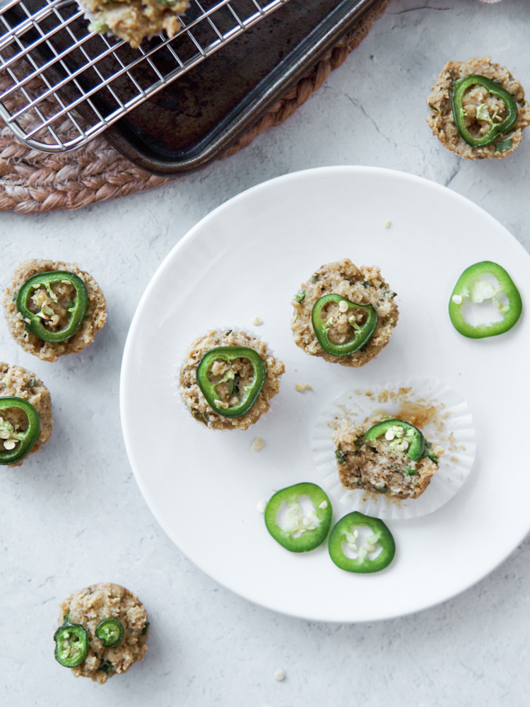Savory jalapeno chive mini-muffin biscuit hybrids.