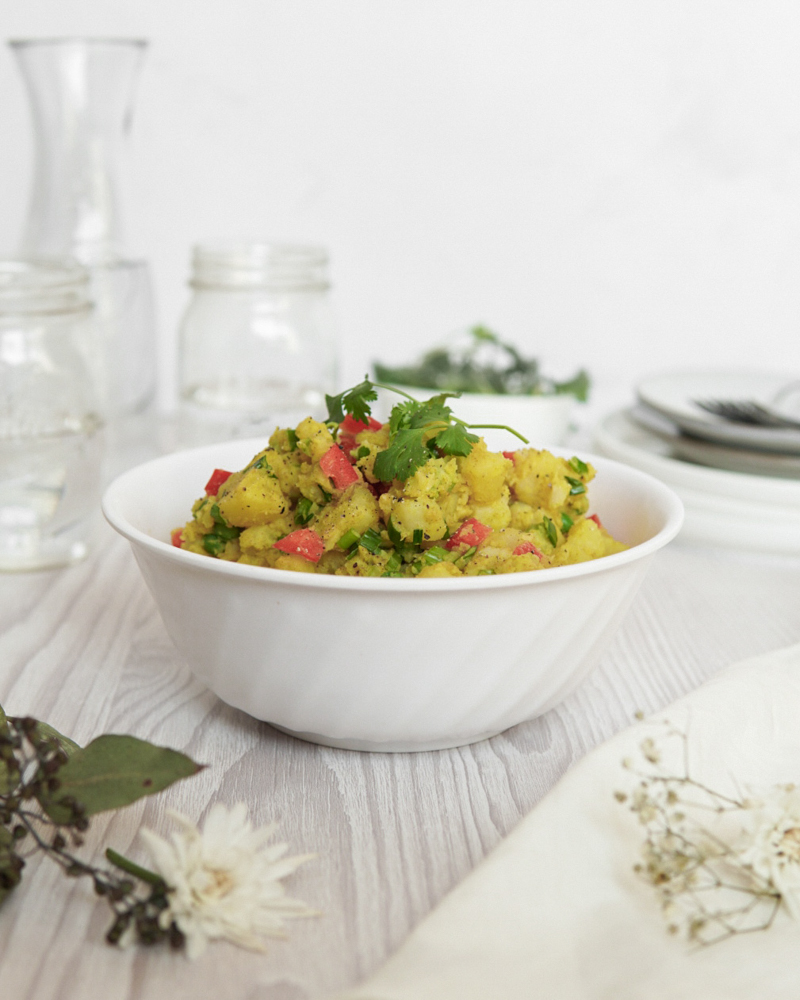A bowl of Low FODMAP Curried Potato Salad