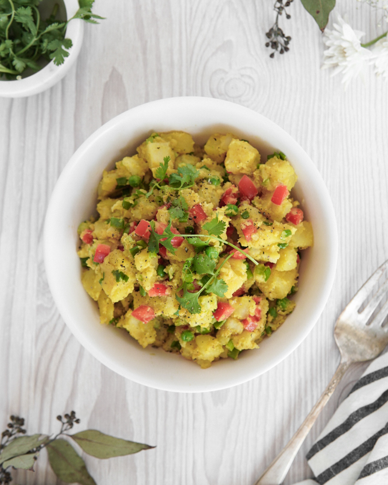 A bowl of Low FODMAP Curried Potato Salad