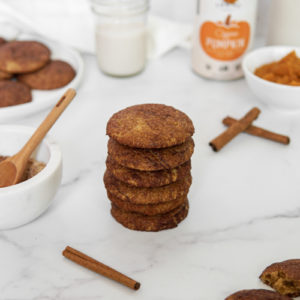 A stack of Low FODMAP, Paleo & Dairy Free Pumpkin Snickerdoodle Cookies. Super soft and delicious!