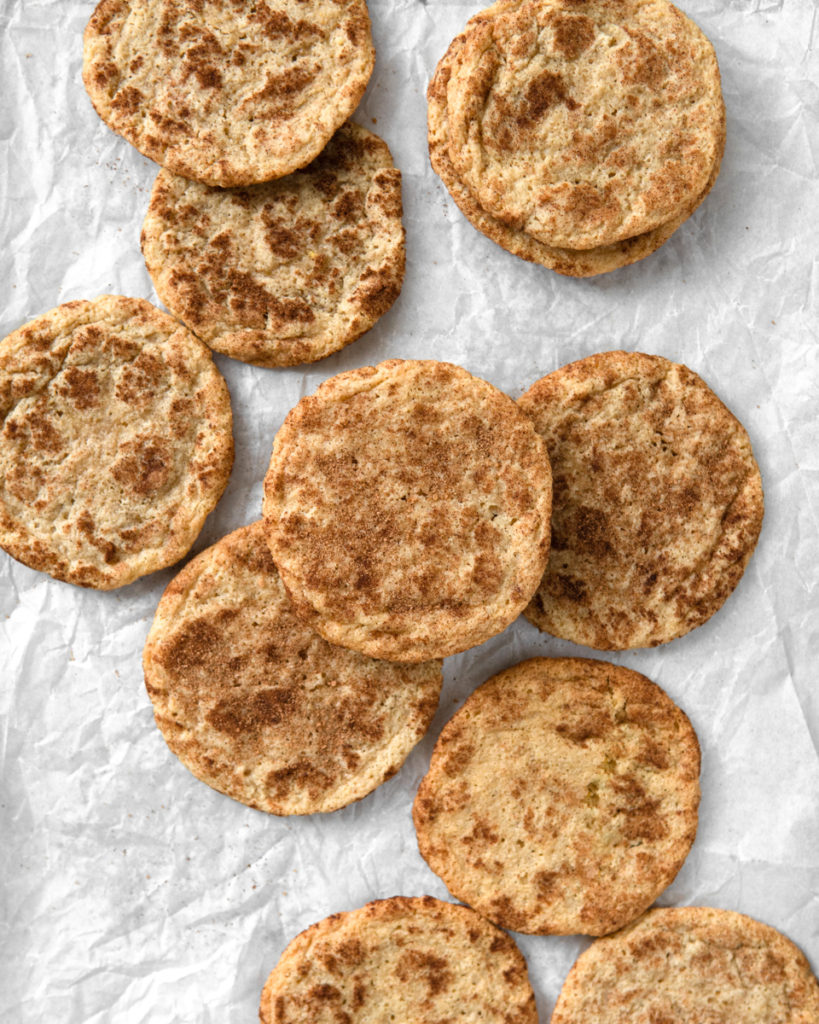A pile of freshly baked Snickerdoodle cookies, Low FODMAP, grain free & dairy free-friendly.